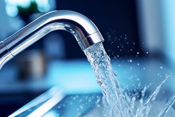 Water facet with water coming out.